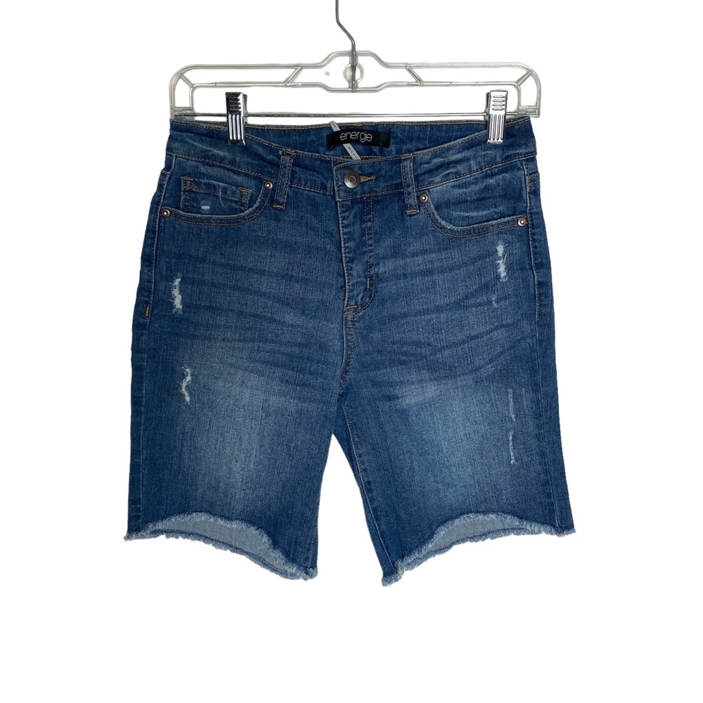 Energie Jean Shorts Womens Medium Blue Distress Fray Hem Bermuda Festival Y2k